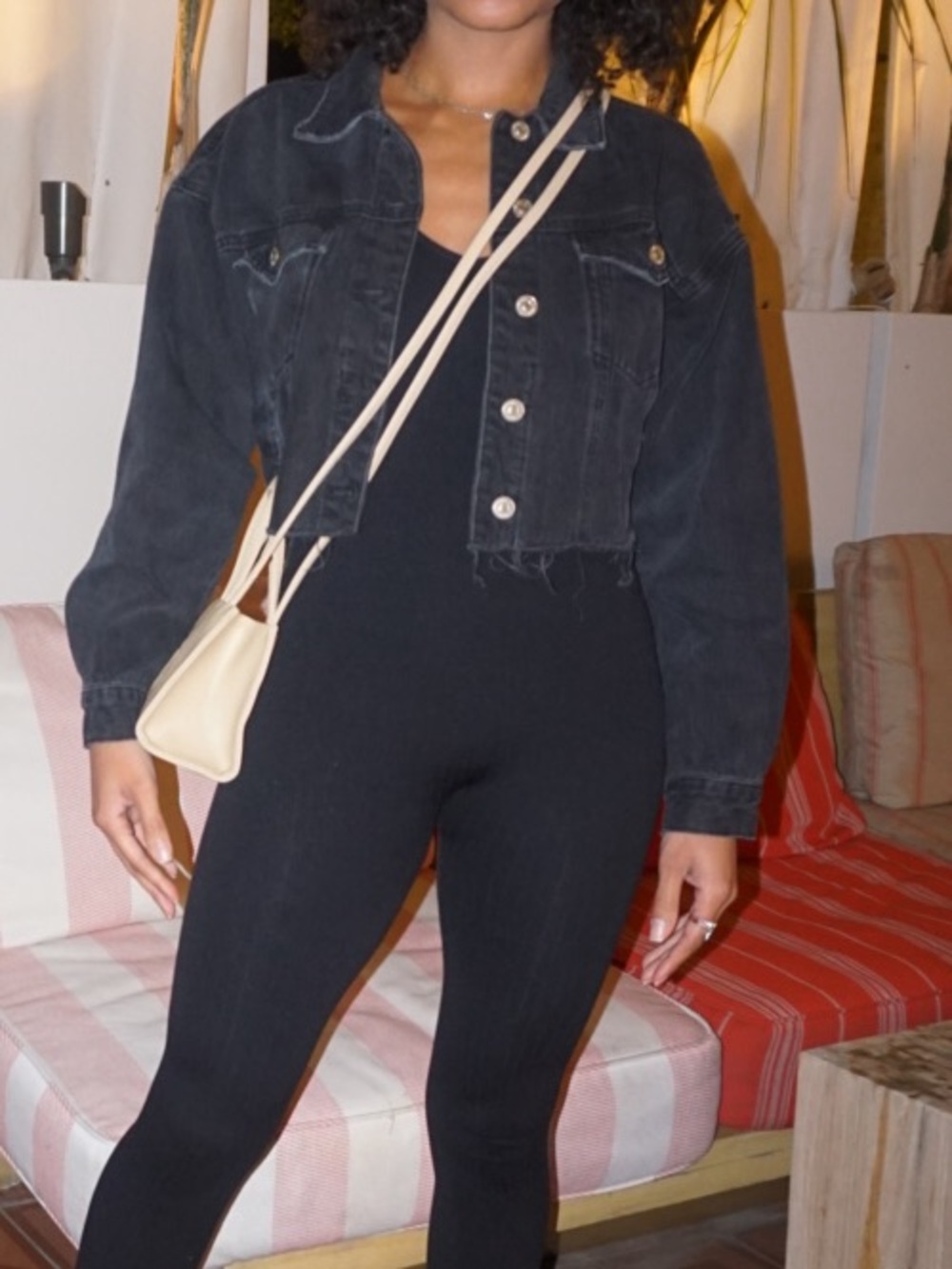 Black denim cropped jean jacket